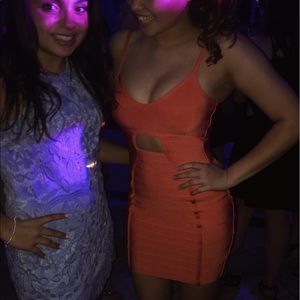 bright coral bodycon mini dress